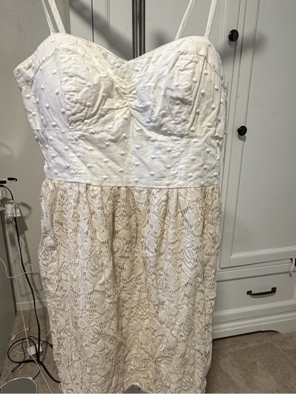 American Eagle Outfitters White Smocked Lace Top